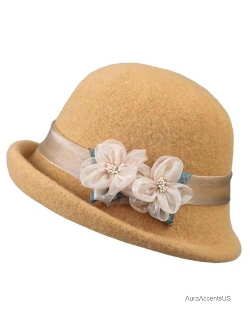 Wool Felt Floral Bucket Hat Handmade Vintage Cloche Women Wedding Church